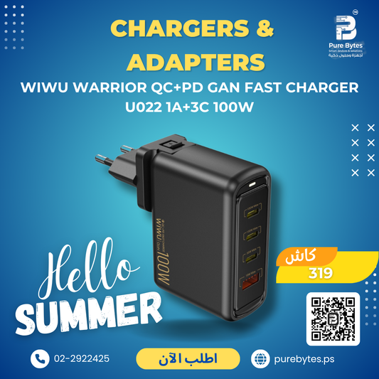 WiWU WARRIOR QC+PD GaN Fast Charger U022 1A+3C 100W | Chargers & Adapters - WiWU