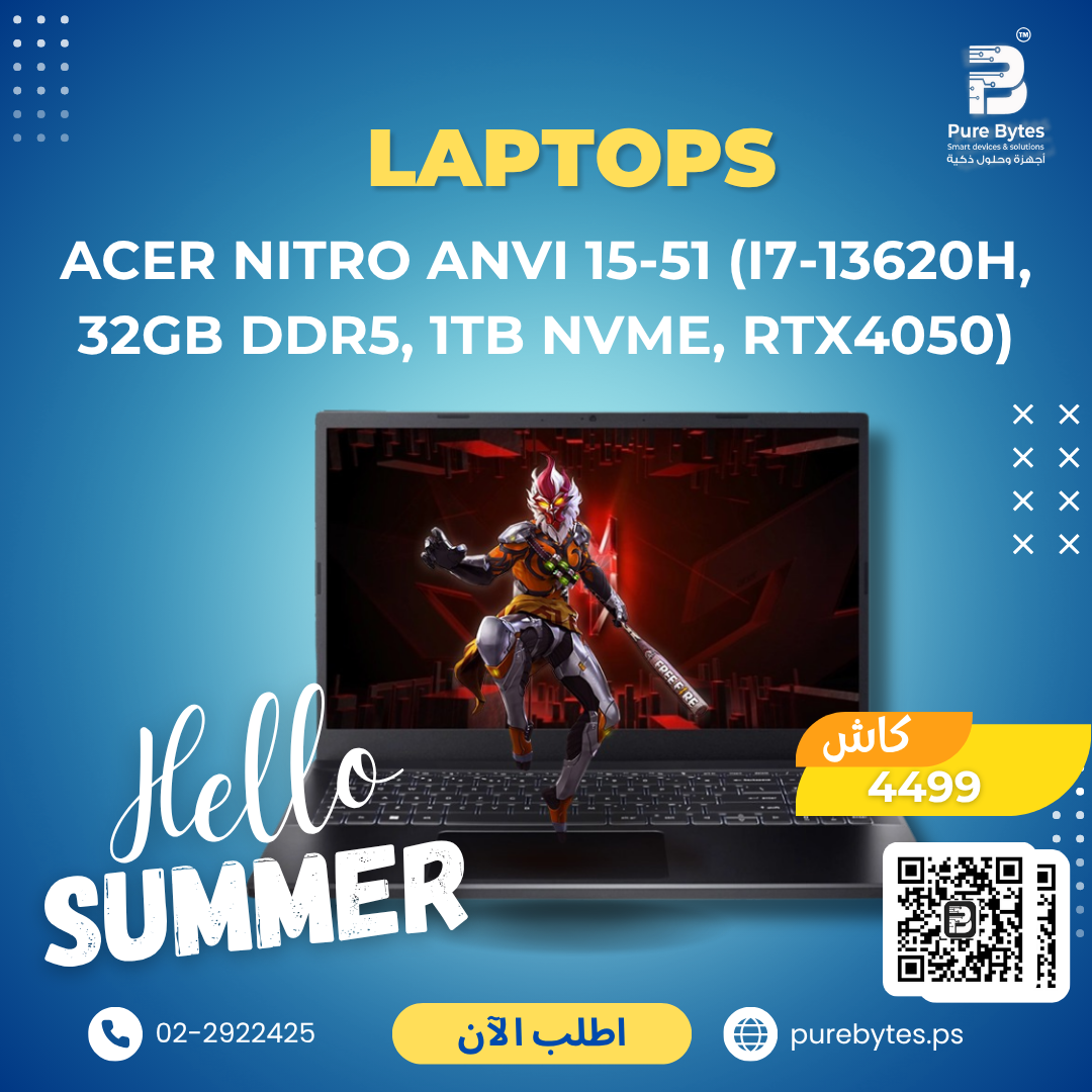 ACER NITRO ANVI 15 51 (i7 13620H, 32GB DDR5, 1TB NVME, RTX4050) | Laptops - Acer