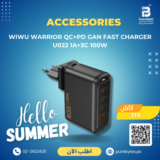 product 347.png WIWU WARRIOR QC+PD GAN FAST CHARGER U022 1A+3C 100W | Accessories - Wiwu