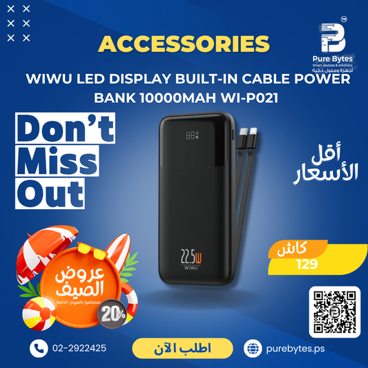 Wiwu LED Display Built In Cable Power Bank 10000mAh WI P021